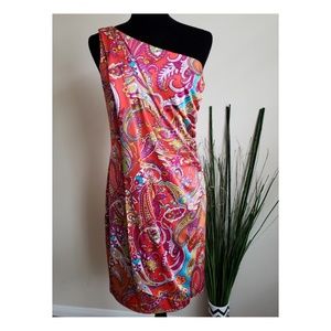 Ralph Lauren One-Shoulder Paisley Drape Dress